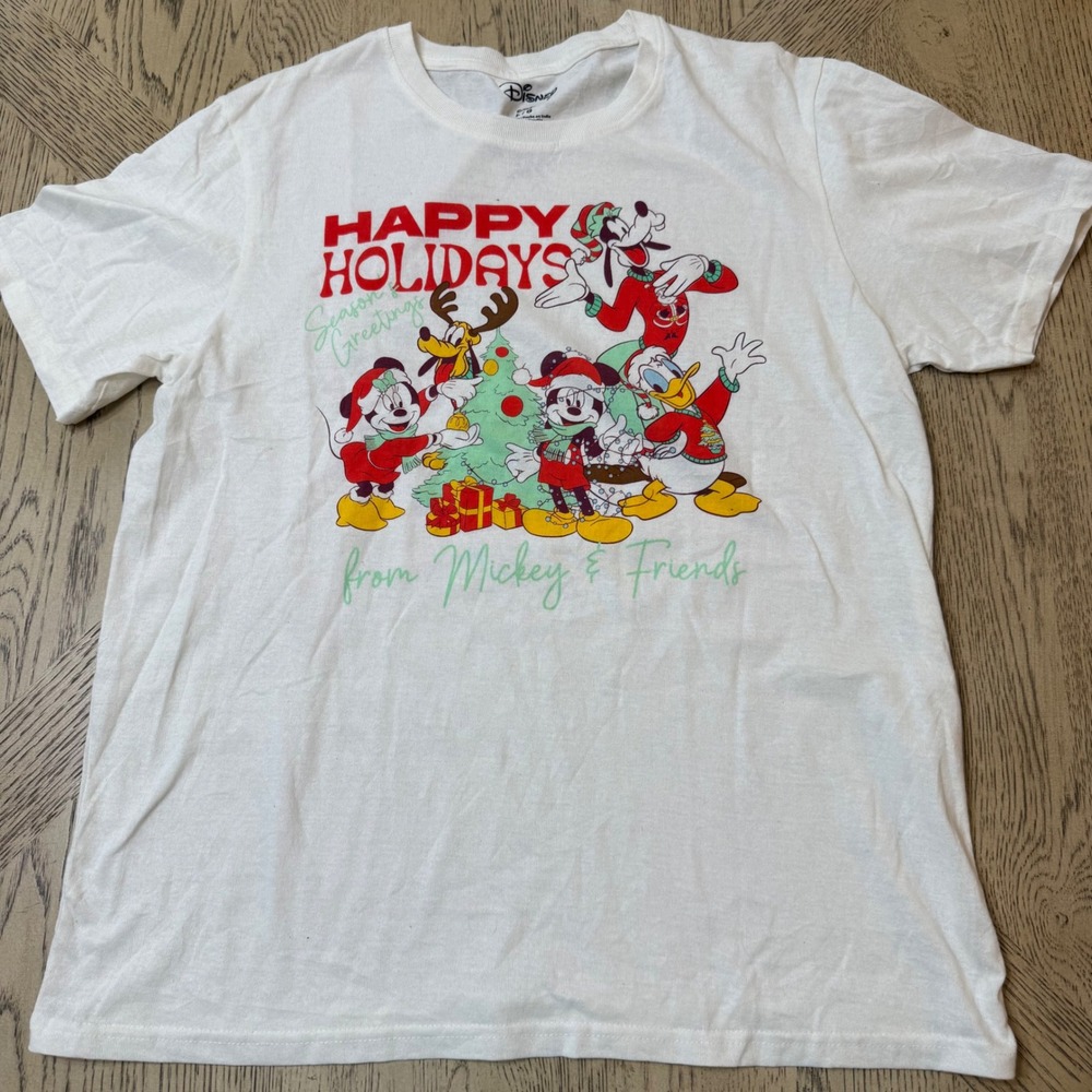 Disney‎ Size Large Happy Holidays Mickey Mouse & Friends Christmas T-Shirt